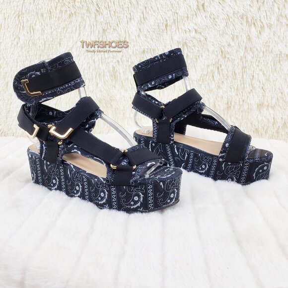 Bandanna 2" Platform Sandals harness strap shoes Black Bandana - Picture 6 of 14